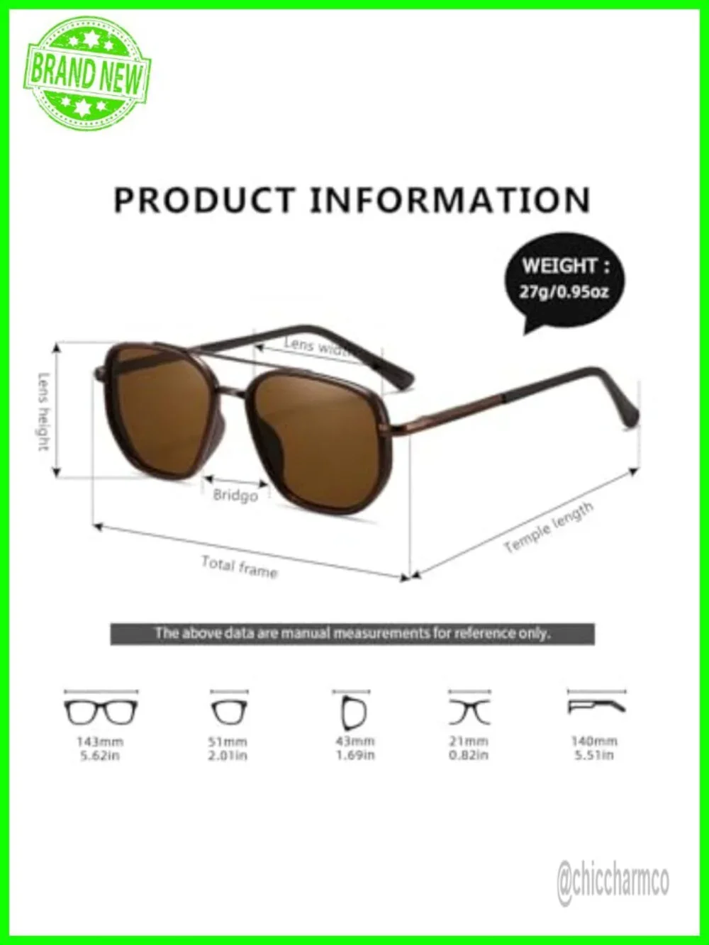 Polarized UV400 Aviator Sunglasses Retro Square Frame Small-Medium Fit